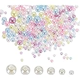 uxcell 300Pcs Pearl Beads with Hole, 3-8mm Mixed Round Loose Crafts Beads, Plastic Sew on Pearls Bulk Decoration for Jewelry Making Necklaces Earrings, Table Scatters, Mixed Light Color