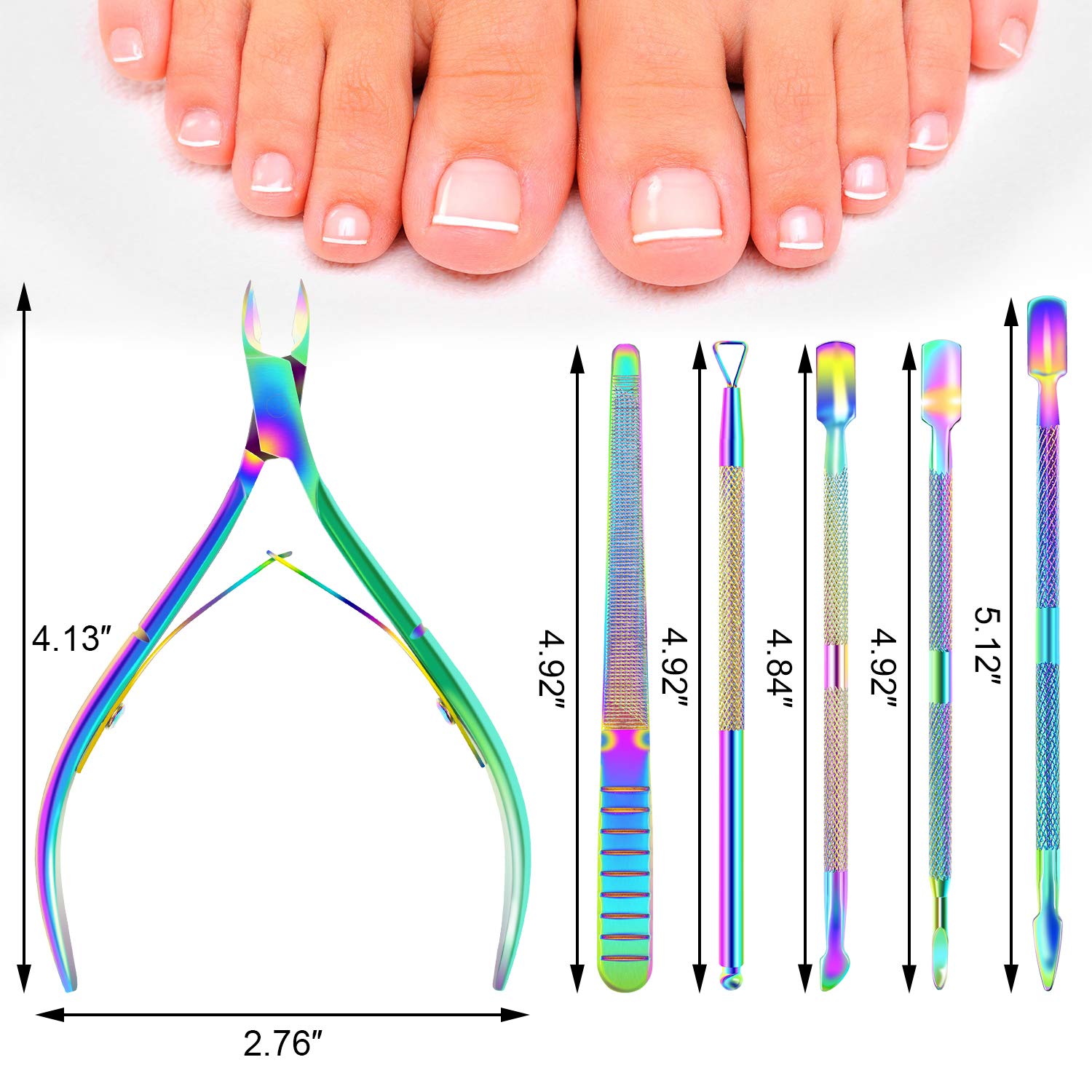 EAONE Cuticle Nipper and Pusher Set Nail Nippers Stainless Steel Cuticle Trimmer Cutter Dead Skin Remover for Women Girls Toenails and Fingernails Care, 6 Pieces, Colorful: Beauty