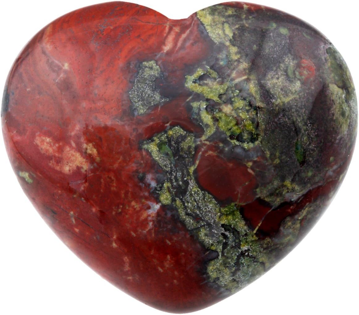 Shanxing Natural Dragon Blood Jasper Crystal Puff Heart Worry Healing Stone Palm Chakra Reiki 1.7"