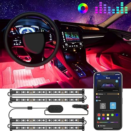 Amazon Govee 車内ledストリップライト 4つの48 Led Appコントローラカーインテリア ライト 2回線設計防水多色音楽ダッシュの下で照明キット 車の充電器が含まれ Dc 12v Rgb 車 バイク 車 バイク