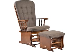 Dvasovio Anti-Pinch Hand Glider Chair for Nursery with Ottoman, Resistant Rubber Wood Glider Rocking Chair Sets for Nursing, Relaxing, Living Room, Bedroom, Antique Brown