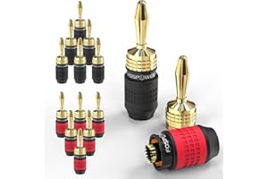 FosPower Deadbolt Banana Plugs 6 Pairs / 12 pcs, Screwless Type 24k Gold Plated Banana Speaker Plug Connectors for Speaker Wi