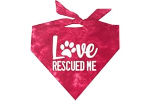 TEES & TAILS Love Rescued Me Dog Bandana | 100% Cotton Tie Dye | Adoption Event Prop Photoshoot | Rescue | Puppy | New Dog | One Size |Red Scrunch (164)