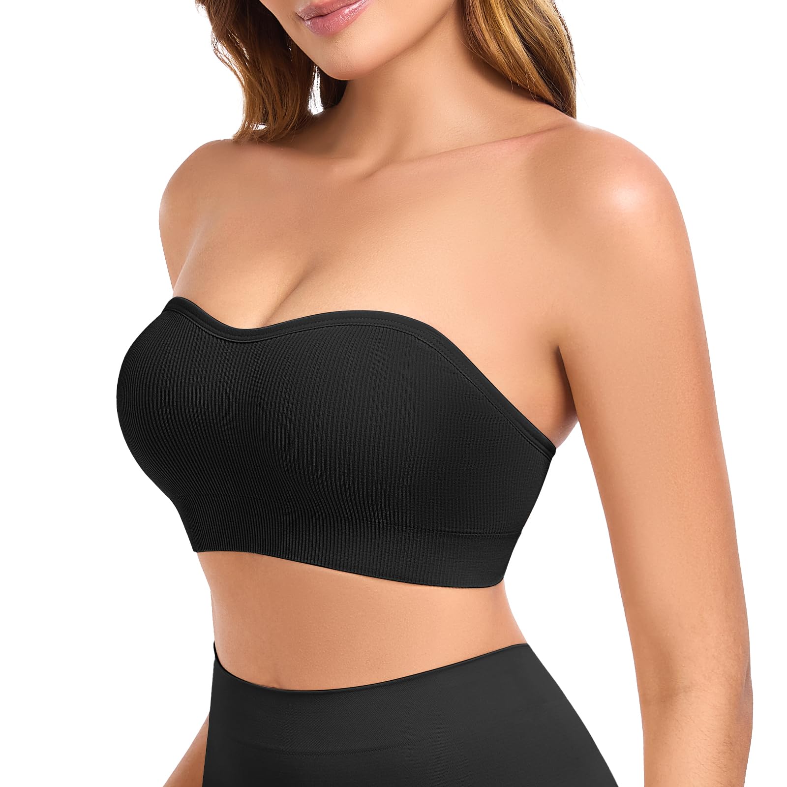 Photo 1 of 2xl Finduself Strapless Bras for Women Non-Slip Padded Bandeau Bra Wireless Tube Top Bra Including Clear Straps