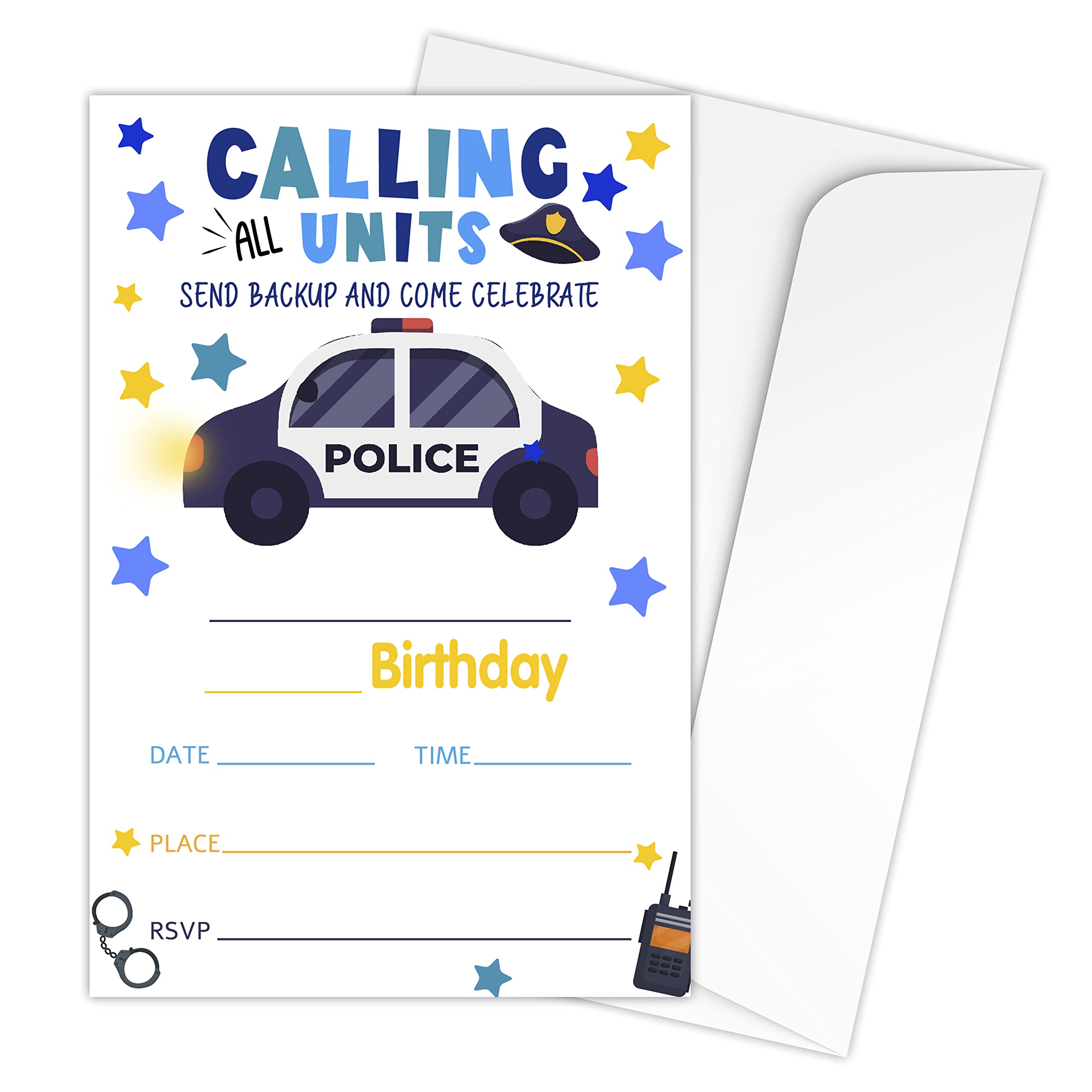Photo 1 of Zodvery Police Officer Birthday Party Invitations Cards - Cop Car Party Supplies for Kids, Boys or Girls - 20 Fill in Birthday Party Invitations and 20 Envelopes set/09