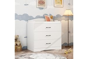 ROMSHINE 3 Drawer Nursery Dresser, Baby Dresser with Changing Topper, Small Dresser for Infant Diaper Storage, Changing Station for Nursery and Kids Bedroom, White (35.4" W x 19.7" D x 35.4" H)