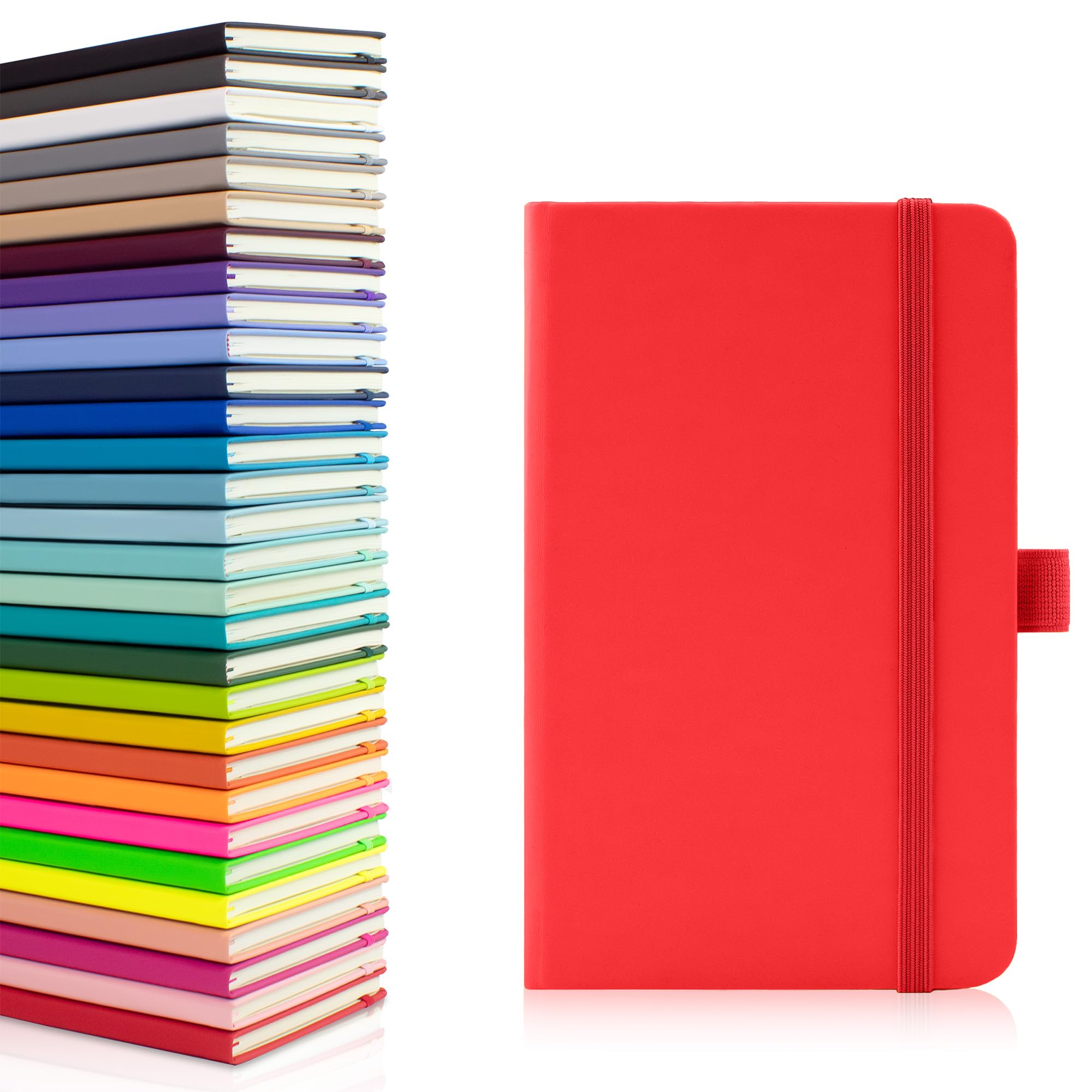 Notes London Eco A6 Notebook with Lined Pages, Pen Loop, Ribbon, Date Marks and Paper Pocket, Pocket Hardback Journal, Note, sustainably sourced paper (Red)