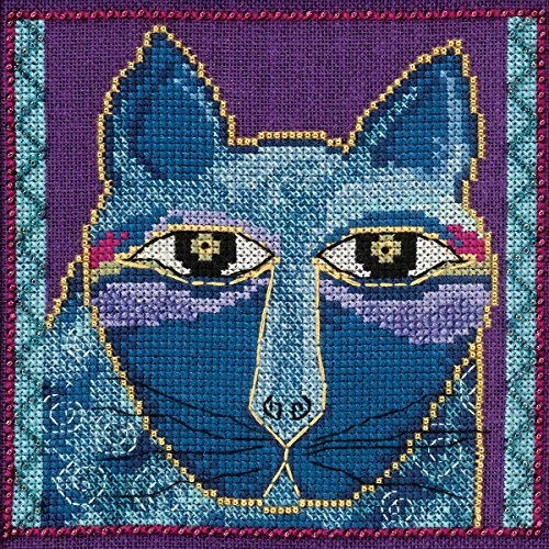 Laurel Burch Wild Blue Cat On Aida Counted Cross Stitch Kit-5x5 14 Count