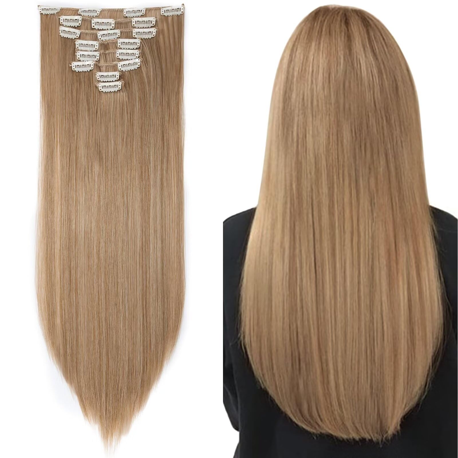23inch Hair Extension 8 Pcs full Head Set Clip In Hair Extensions Hairpiece Straight Heat-Resisting Ash&Bleach Blond — image 1