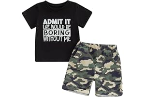 wdehow Toddler Kids Baby Boy Summer Clothes Sets 1T 2T 3T 4T 5T Letter Print Short Sleeve Tops Camouflage Shorts Outfits