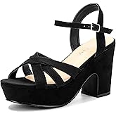 WSKEISP Women's Platform Heels Sandals Ankle Strap Block Chunky Heel Suede Peep Toe Fashion Dress Wedding High Heeled Wedges Pumps