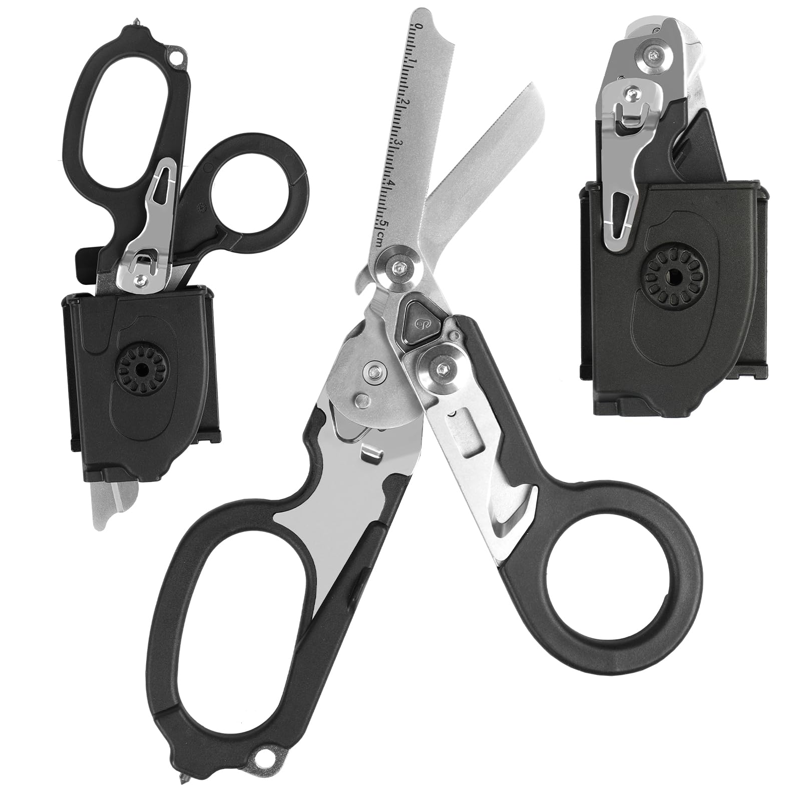 6 in 1 Emergency Response Shears Emergency Scissors Tool Stainless Steel Foldable Scissors Pliers with Strap Cutter and Glass Default (Black)