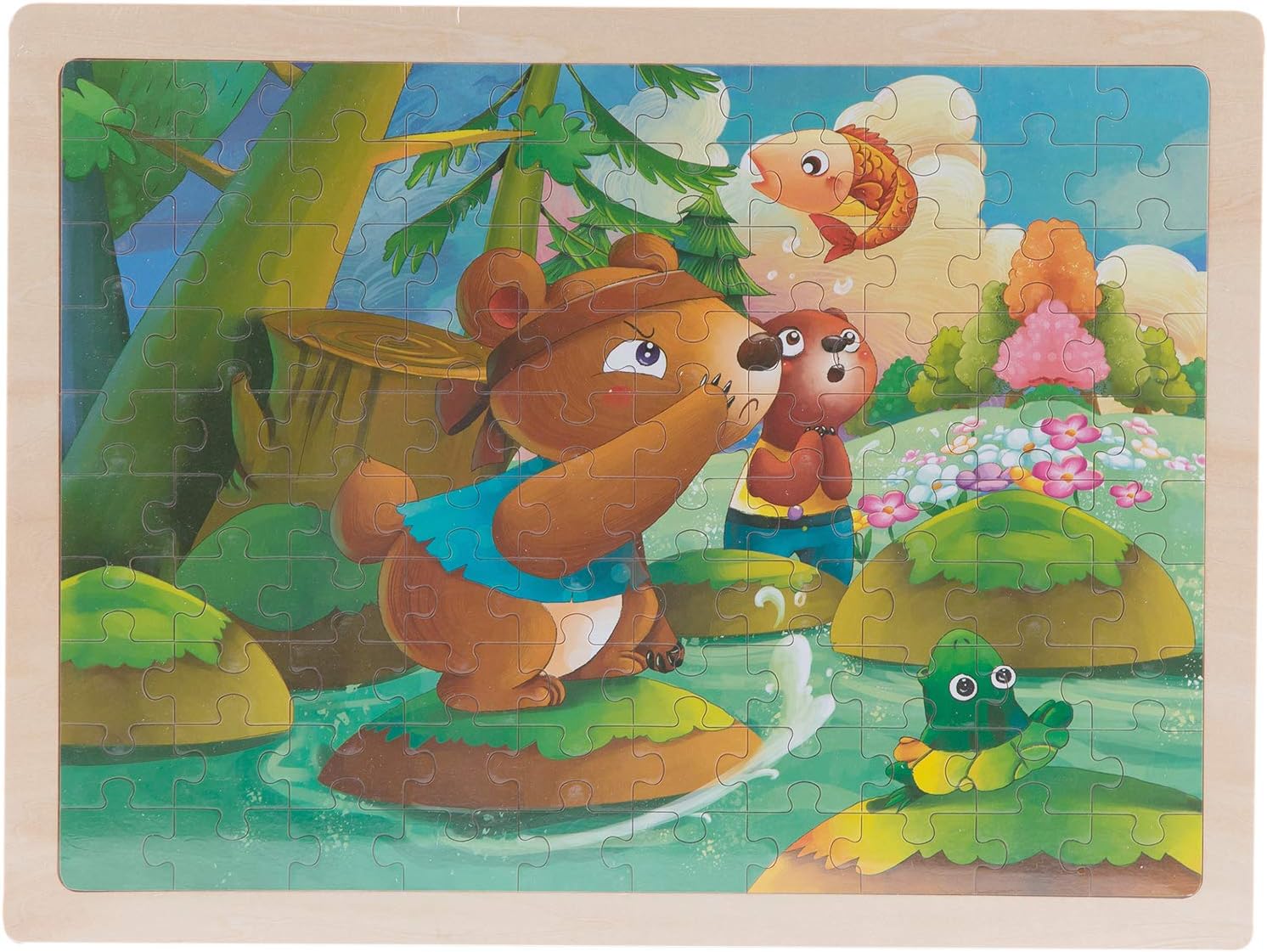 Wooden Jigsaw Puzzles for Kids - 100 Pieces Toddler Animal Puzzles Catching Fish Puzzles with Storage Tray