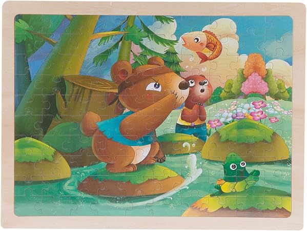 Amazon 子供用木製ジグソーパズル 100ピース 幼児用動物パズル 魚を捕らえるパズル 収納トレイ付き ジグソーパズル おもちゃ
