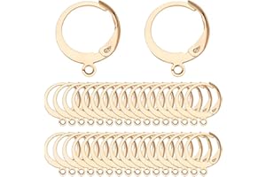 SUNNYCLUE 1 Box 80Pcs Leverback Earring Hooks Real 18K Gold Plated Stainless Steel Huggie Hoop Round Leverbacks Earwires Lever Back Hoops for Jewelry Making Earrings Backs Findings Replacement Adult