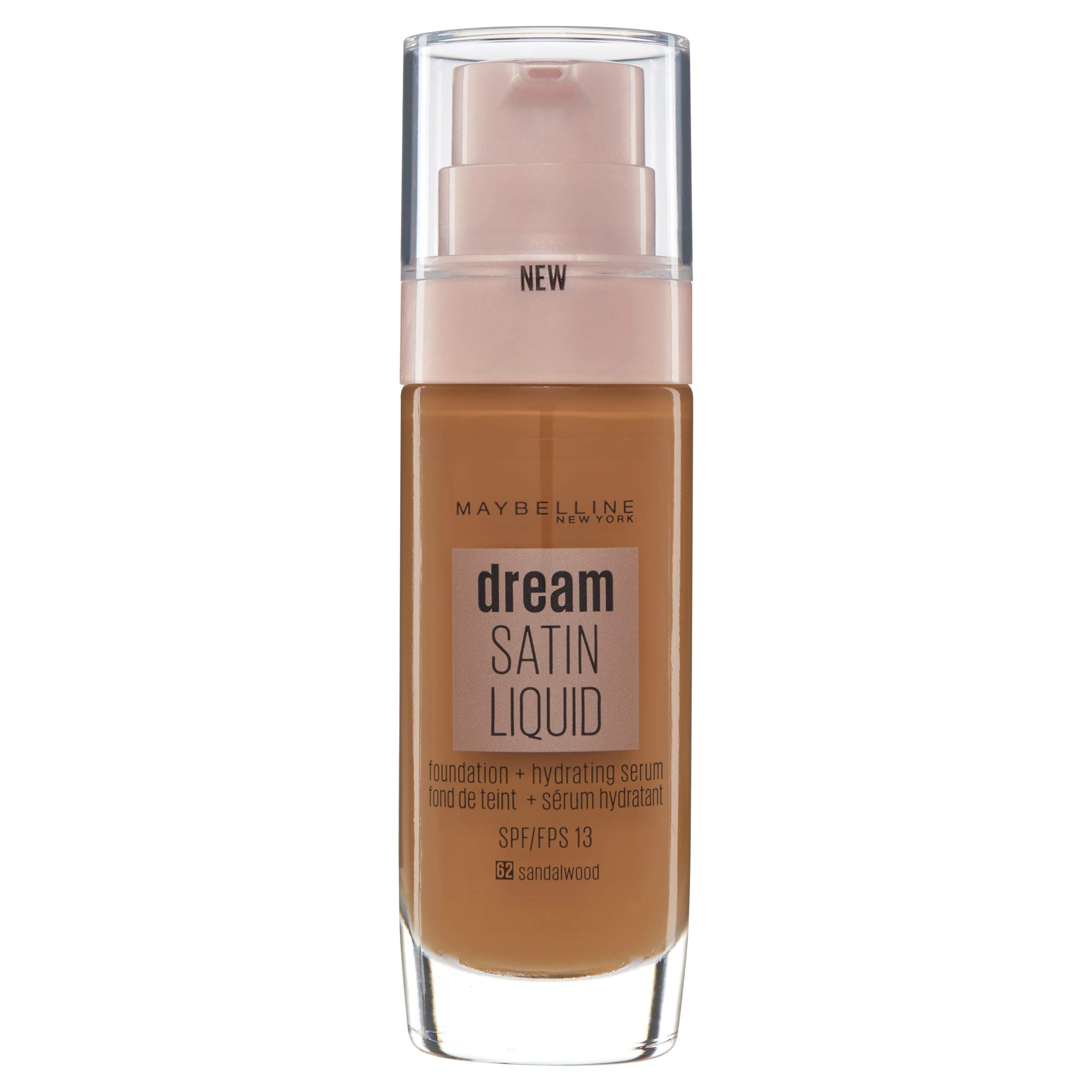 Maybelline Foundation, Dream Satin Liquid Hydrating Foundation with Hyaluronic Acid and Collagen - Lightweight, Medium Coverage Up to 12 Hour Hydration - 62 Sandalwood