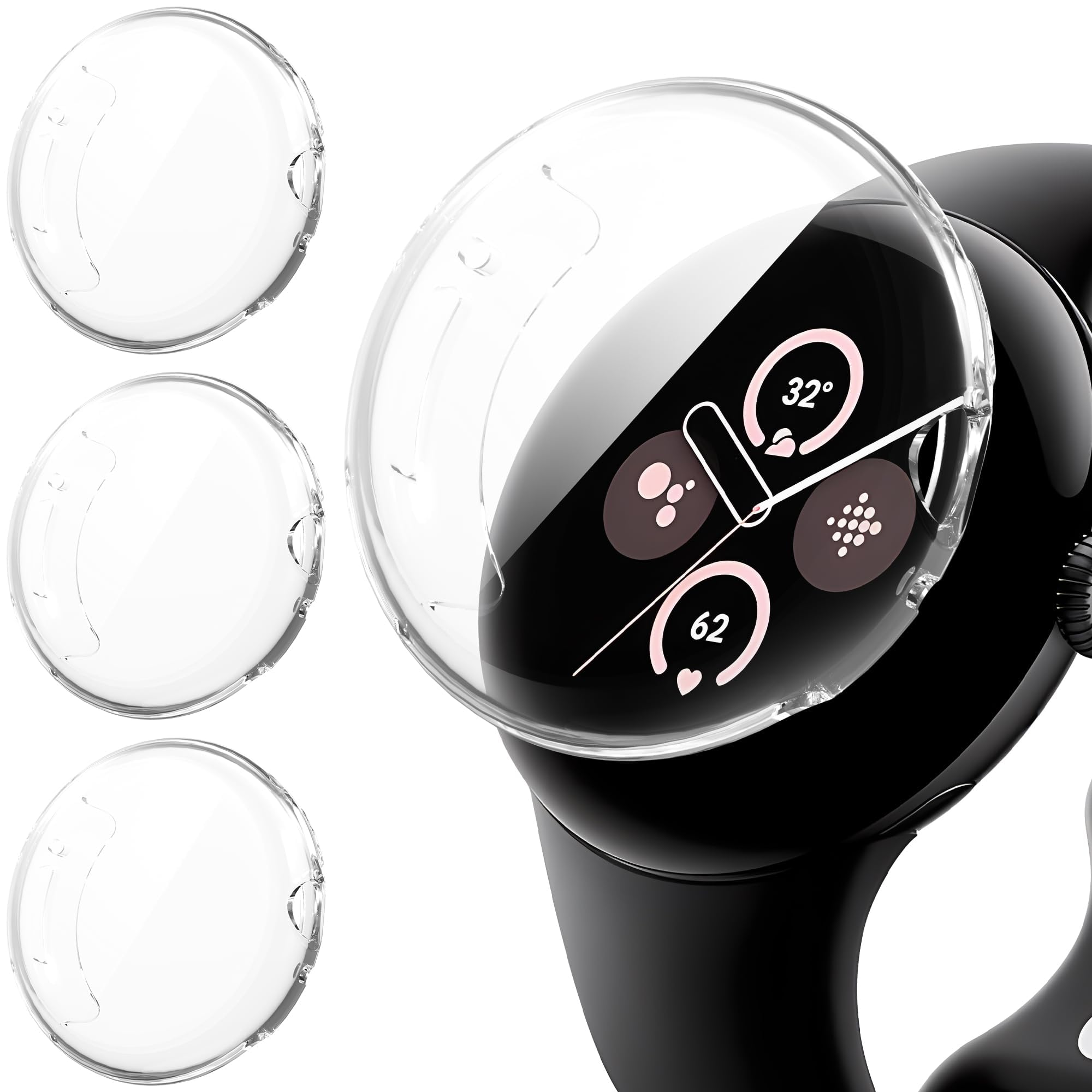 Diruite 3-Pack Cases for Google Pixel Watch 3/2/1 41mm Screen Protector TPU Screen Protector Cover,Transparent&Transparent&Transparent