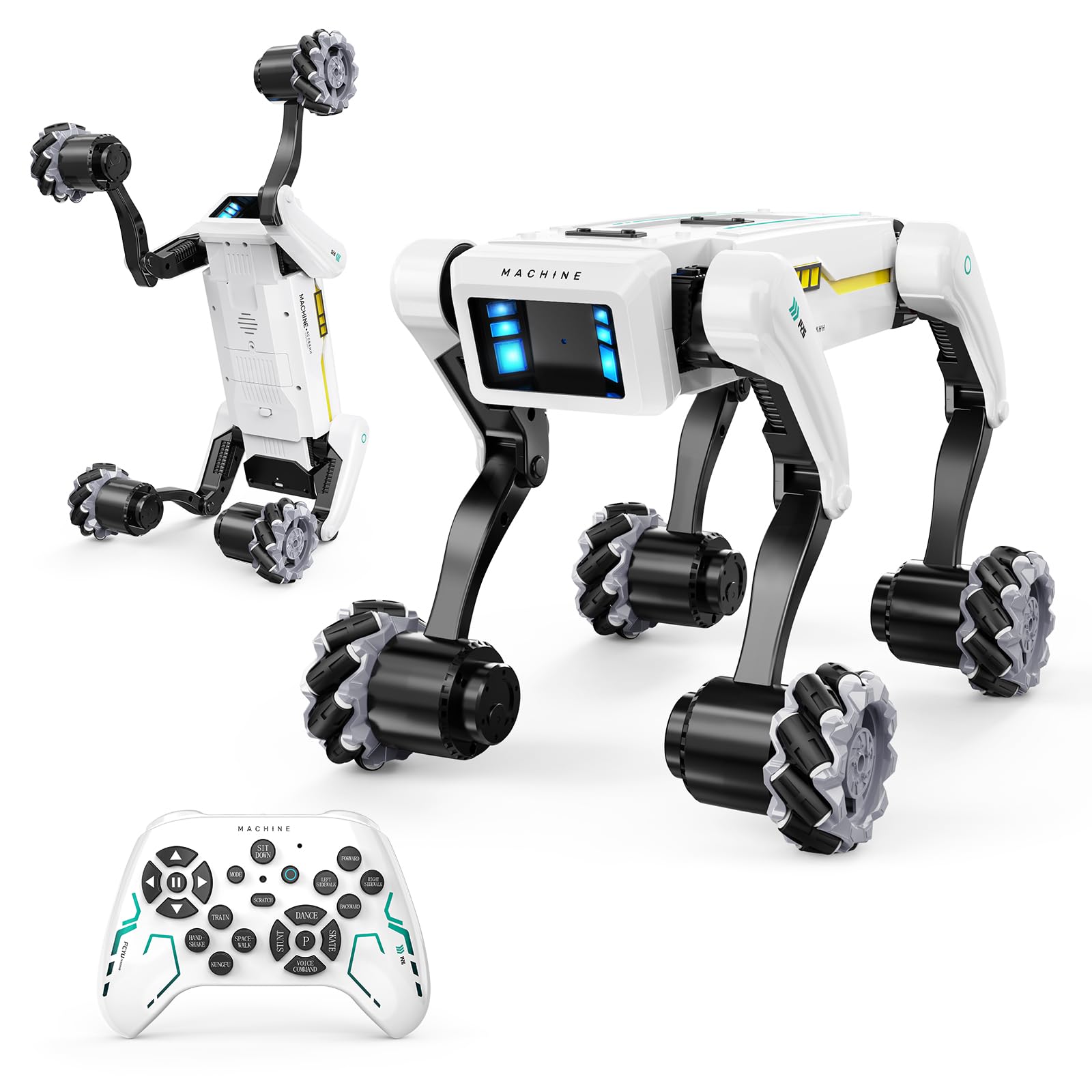 Smart Robot Dog with Wheels, 30+ Bionic Actions, Voice & Remote Control, Programmable Moves, Rechargeable Battery, All-Terrain Stunt Pet Toy for Kids