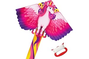 Large Unicorn Kite, Single Line Kite Colorful Kite with Long Tail Beginner Beach Kite with Winding Handle and Line Beach and 