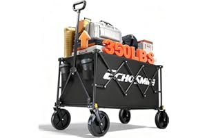 EchoSmile Collapsible Foldable Wagon Cart with 350lbs Weight Capacity, Heavy Duty Folding Utility Sport Wagon with Removeble Wheels for Camping,Grocery,Garden,Beach,Black
