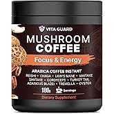 Vita Guard 10 Mushroom Coffee Instant Blend – Lion’s Mane, Cordyceps & Reishi – Premium Arabica with Coconut Powder – Focus, Energy & Immune Support | Cafe de Hongos – Rich & Smooth Adaptogenic Coffee