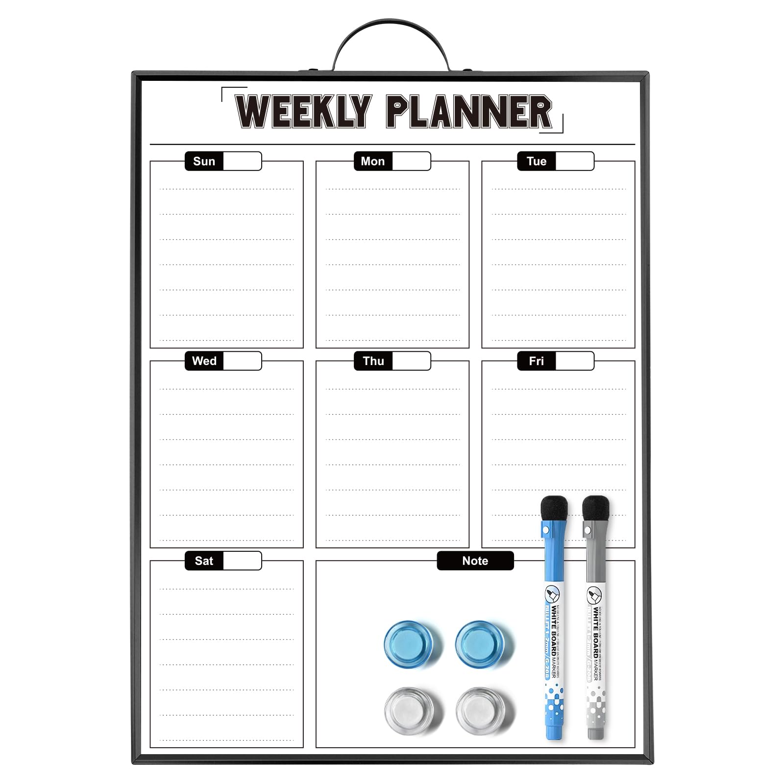 ANLIOTE Weekly Planner Whiteboard for Wall Door Hanging, 40x30cm Aluminum Frame Small White Board with Handle, A3 Magnetic Calendar as Meal Planning, to Do List, Daily Planner for Home Kitchen Office