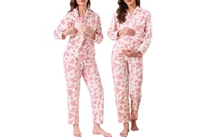 cheibear Womens Nursing Maternity Pajama Set Pregnancy Button Down Long Sleeve Loungewear for Breastfeeding