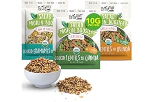 BeanVIVO - Variety 3 Pack Salad Protein Boosters - Seasoned, Garlic & Herbs, Edamame - Delivering a burst of taste and 10g of protein-packed goodness in every pouch 5oz pouches each