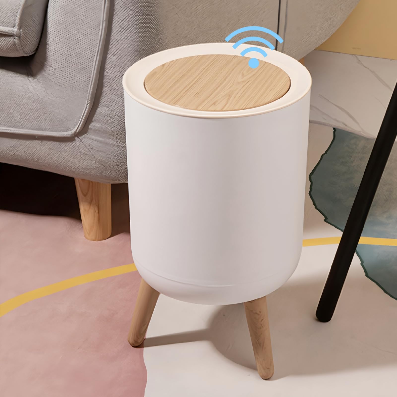 Photo 1 of URALFA Motion Sensor Trash Can with Lid, 1.8 Gallon Electric Bathroom Garbage can, Small White Wastebasket Touchless Trash Bin with Legs, Automatic Mini Trashcan for Toilet, Bedroom, Office, White