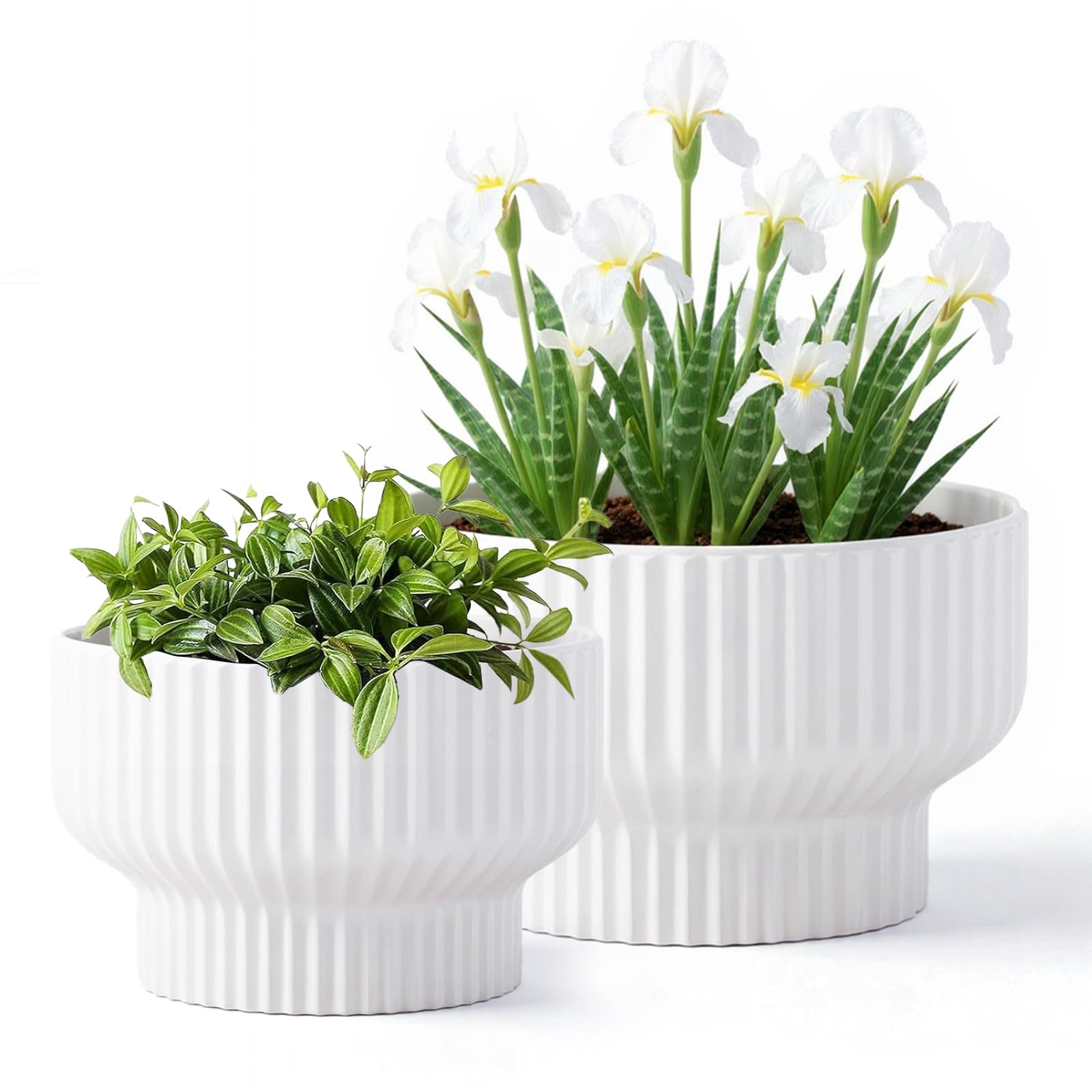 Photo 1 of ***ONE BROKEN***** OXART Ceramic Pots for Plants, 12+9.5 Inch Planters for Indoor Plant, Classic Home and Garden Vogue Large Plant Pot with Drainage Hole, Round Rustic Houseplant Flower Pots, No Trays, White
