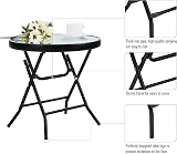 PHI VILLA Folding Side Table, Round Patio Table, Tempered Glass Top view 6