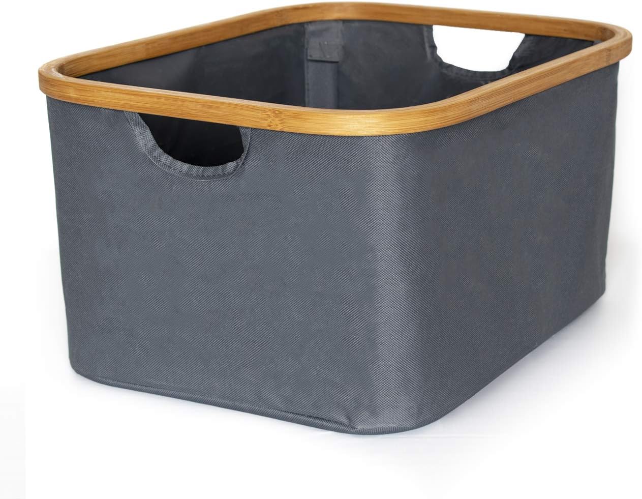 Spruced Small Laundry Basket Foldable with Handles - Portable Collapsible Laundry Basket Small Hamper | Canvas and Bamboo | Cloth Storage Basket for Clothes, Organization, Sorting (Grey)