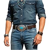 Men Western Fashion Belt Buckle Silver Metal Ethnic Cowboy Turquoise Blue Native Style