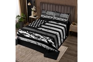 CASTLE FAIRY American Flag Bedspread Queen Size Kids Black White Camo Bedding Set 3Pcs Abstract Camouflage Stripes Comforter Set Boys Teens Adult Bedroom Decor Vintage Geometric Coverlet Quilt,2 Pillowcases