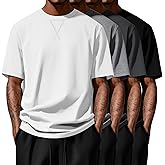 August Alley 4 Pack Men's Big and Tall T-Shirt L-5xl Oversized Short Sleeve Crewneck Curved Hem Tee Summer Hipster Top(White, Light Grey, Dark Grey, Black,5X-Large)