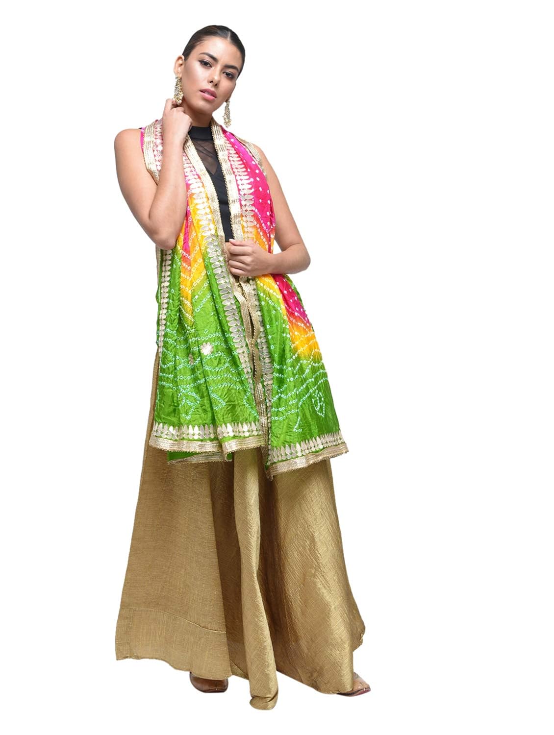 kastiel girl's chiffon art silk bandhej dupatta (kdp6023, multicolour, free size)