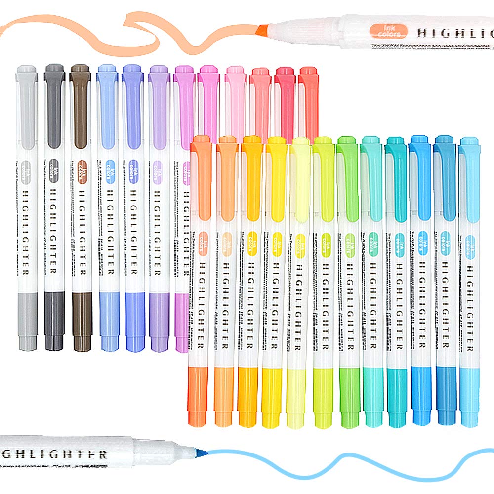 EooUooIP Pastel Highlighters-25 Pack Dual Tip Dry Fast Pastel Highlighter Set Assort Color Bible Pen Soft Chisel Tip Marker for Highlight Journal Stationary Supply Gift for School Student Office Adult