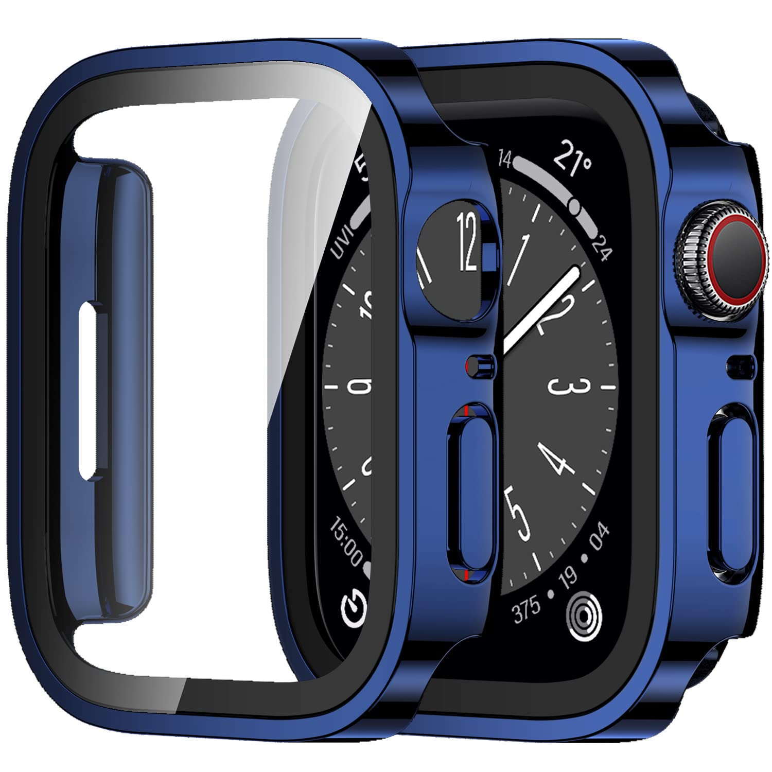 Amizee 2 Pack Case Compatible with Apple Watch Series 9/8 Series 7 41mm Case with Built-in Screen Protector, Ultra-Thin Hard PC Straight Edge Anti-Scratch Protective Cover for iWatch (Blue/Clear)