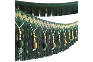 Yalulu 4 Yard x 3.9 Inch Braided Beads Hanging Ball Tassel Fringing Trimmings Fringe Trim Ribbon for Curtain Table Home Accessories DIY Decoration (Dark Green)