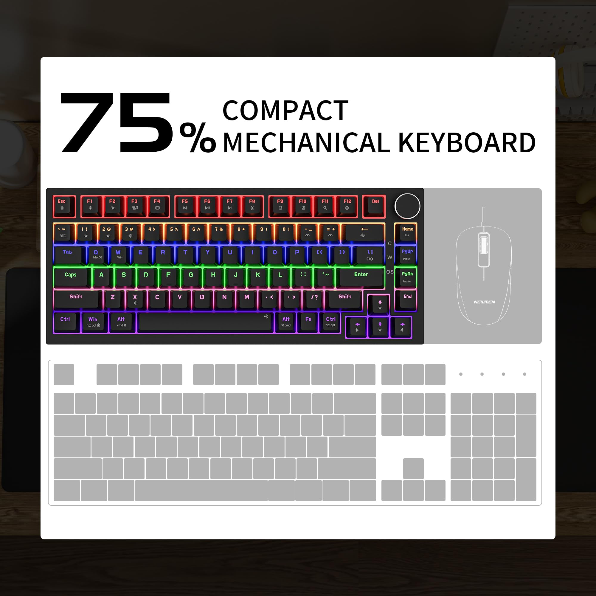 Newmen Gm326 Mechanical Gaming Keyboard - Side Profile Showing Keycap Height And Build Quality