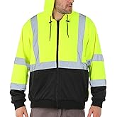 sesafety High Visibility Safety Hoodie for Men Fleece Lined ReflectiveZip up Sweatshirt Class 3 Heavy Duty Hi Vis Jacket