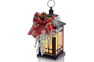 JUNHAO Vintage Candle Lantern with Flameless LED Light - Decorative Indoor & Outdoor Lanterns for Porch - Christmas (RED)