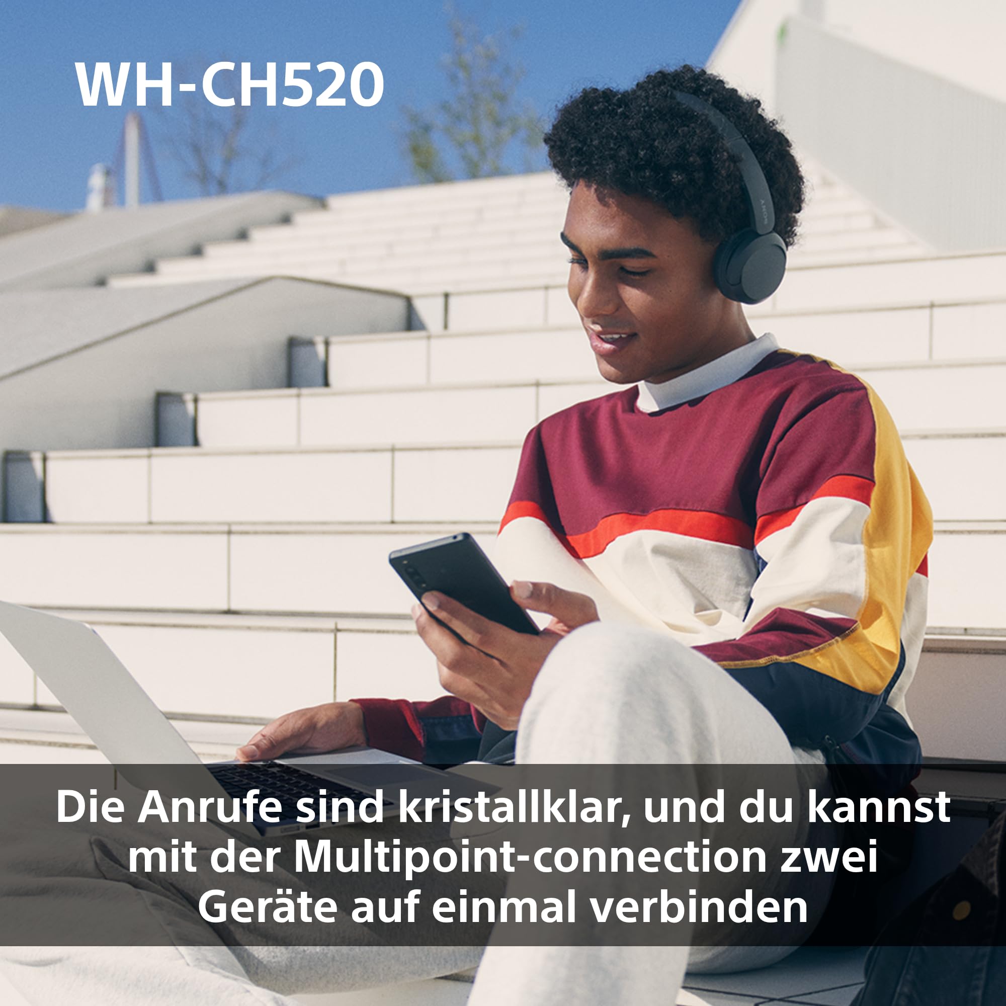 Sony WH-CH520 Kabellose Bluetooth-Kopfhörer - bis zu 50 Stunden Akkulaufzeit mit Schnellladefunktion, On-Ear-Modell - Weiß 6