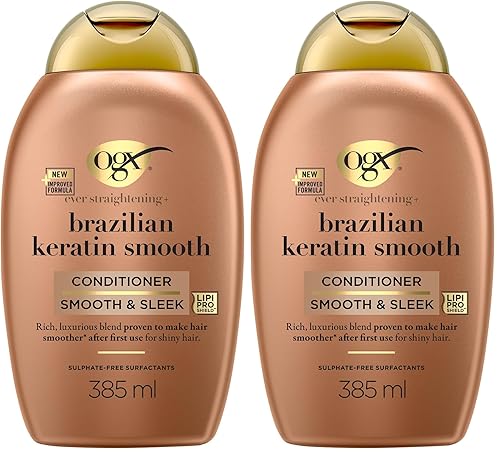OGX Brazilian Keratin Smooth Conditioner for Dry Hair, 385ml (Pack of 2)