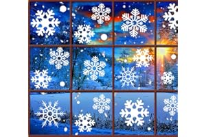 BREEZY VALLEY Snowflake Window Clings for Glass Windows Christmas Decorations, White Snowflakes Window Decals Reusable, Winter Snowflake Decals Window Cling, Snow Christmas Decor Gift for Kids [10 Sheets, 200+pcs]