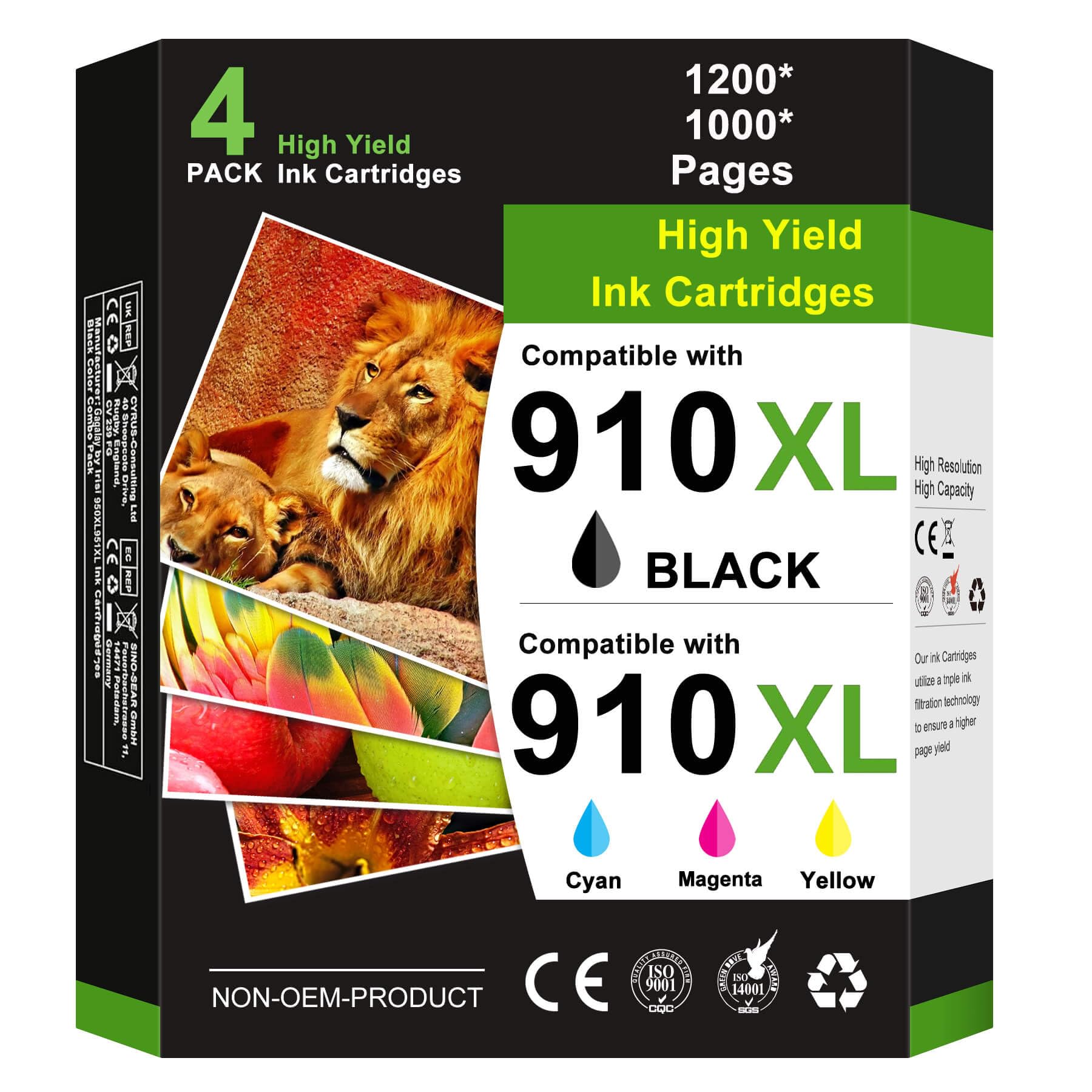 Photo 1 of 910XL Ink Replacement for HP 910XL Ink Cartridges Combo Pack 910XL Ink Cartridges for HP Printers HP910XL Work for Office Jet Pro 8020 8025 8028 8010 Printer, Black and Color 4 Pack 3YQ26AN