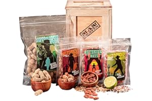 Man Crates Saloon Nuts Mini Crate – Includes Chili Lime Pistachios, Honey Bourbon Cashews and More, Wooden Crate With A Laser-Etched Crowbar