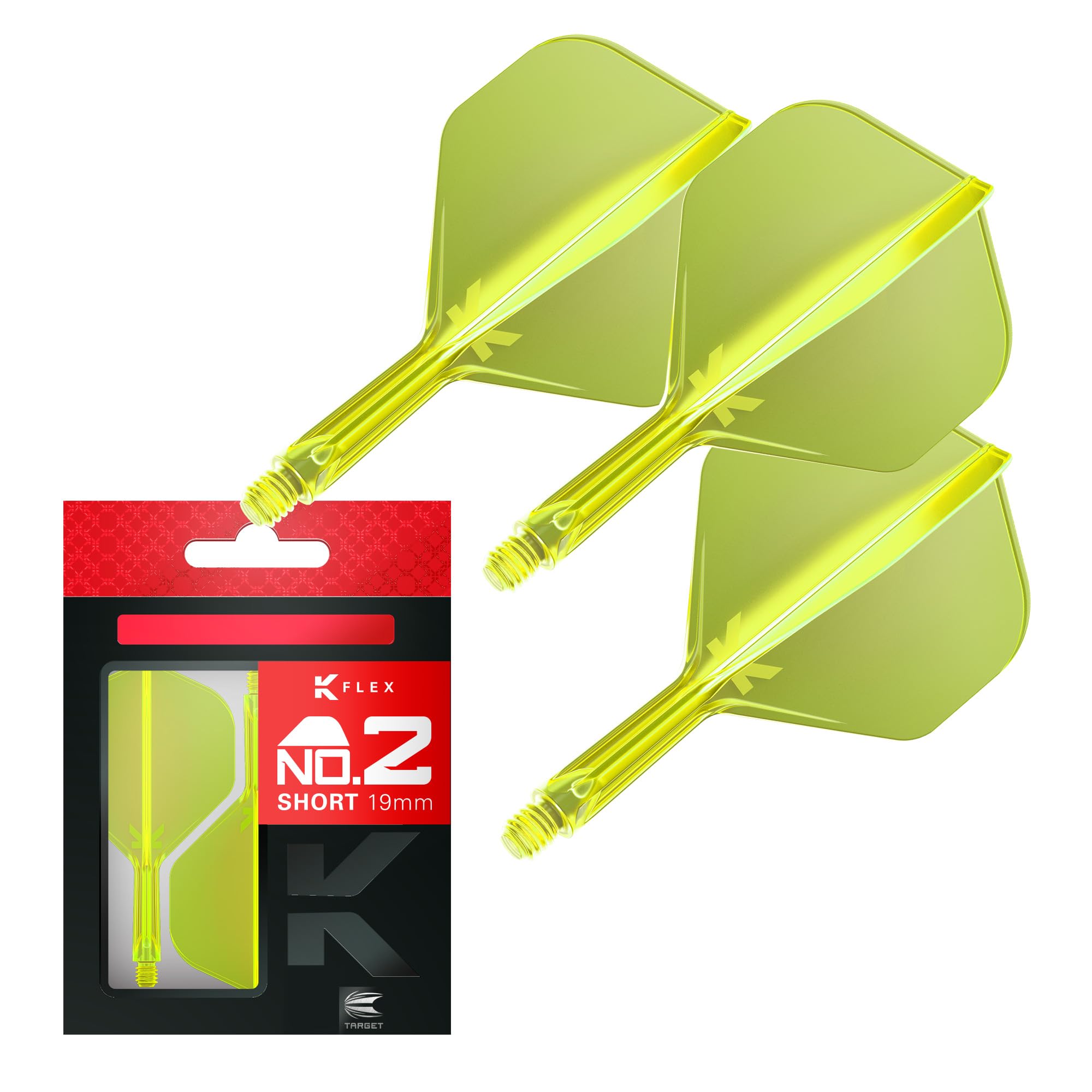 Target Darts K Flex Integrated Dart Flights And Shafts, No.2 Yellow (Short) | Pack Of 3 K-Flex – No2, Kflex All In One Moulded Dart Flight & Stem | Professional Dart Accessories