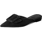 Fericzot Mule Slippers for Women,Slingback Buckle Flat Pointed Toe Backless Mule Slides Suede Slip On Loafers