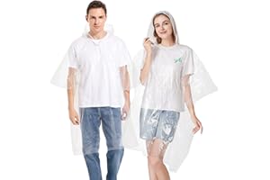 Disposable Rain Ponchos 6 Pack for Adults, Clear Plastic Rain Poncho with Drawstring Hood for Men Women Emergency Travel Hiki